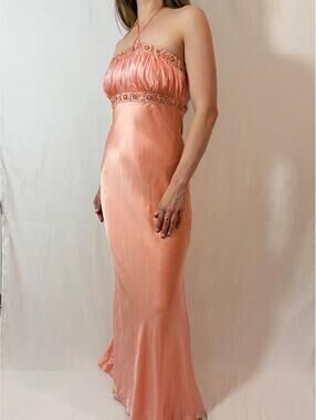 Vintage Silk Shell Soft Pink Satin Mermaid Embellished Prom Dress Evening Gown